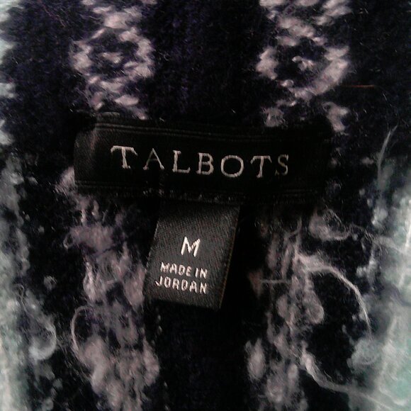 Talbots Aqua Navy Fair Isle Fuzzy Open Cardigan M - Picture 8 of 9
